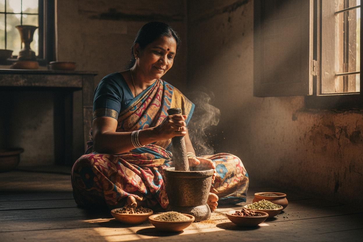 Traditional Maharashtra spice grinding